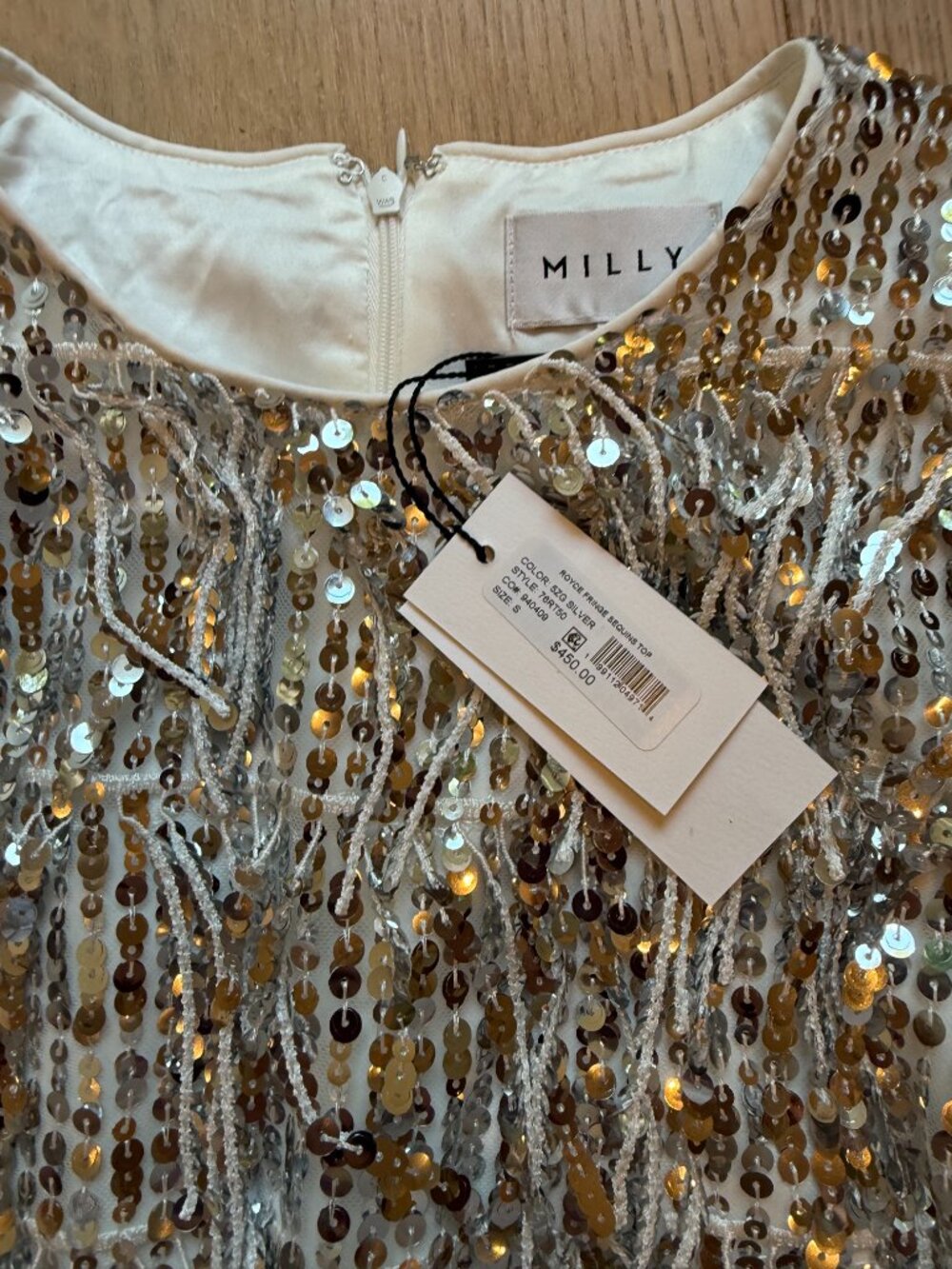 Milly "Royce & Roxanne" Silver Sequin Fringe Matching Set - Top (S) & Midi Skirt - Picture 6 of 15